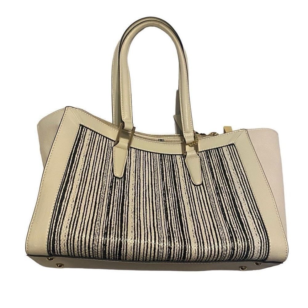 Antonio Melani Women’s Black And White Leather Shouder Bag Zipper Tote 9x4x14